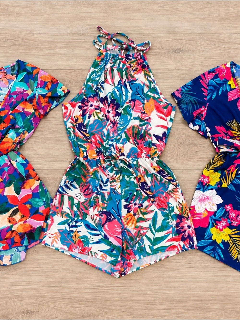 3-Piece Women’s Floral Tropical Romper Bundle 
Size Small